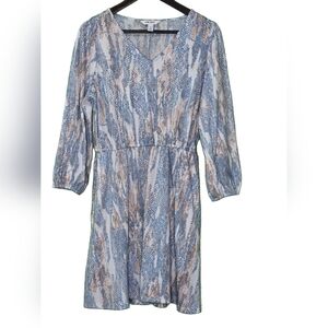 Nine West Light Blue Snake Skin Multicolor V-Neck Dress, Medium
